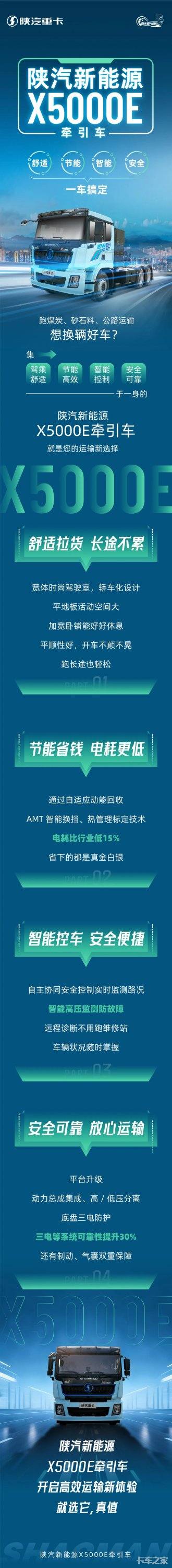 陕汽新能源X5000E牵引车，舒适、节能、智能、安全，一车搞定！